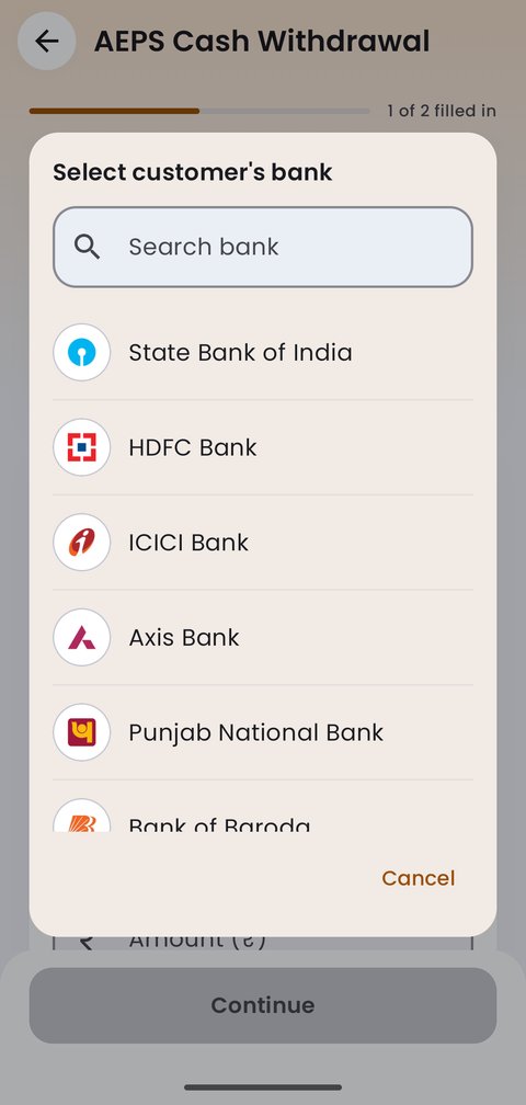 Choose service and bank